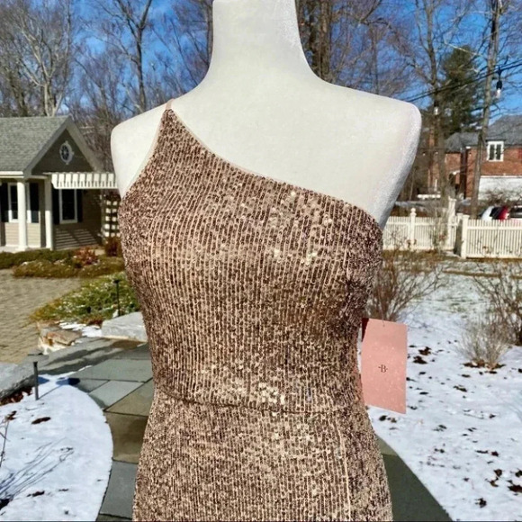 NWT BHLDN Gold Sequin One Shoulder Formal Maxi Dress Caspian Size 14 - Picture 5 of 15
